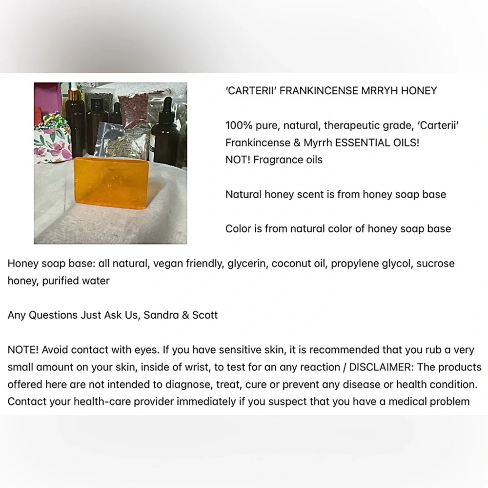 2nd Sample 5 Pak Homemade Creamsicle ‘Carterii’ Frankincense Myrrh Homemade Soap - Picture 10 of 11